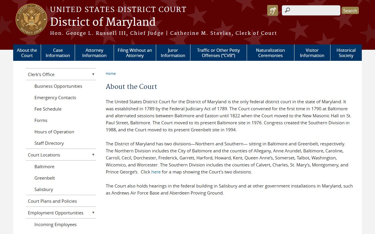 St. Mary's County Clerk records compared with District of Maryland court information