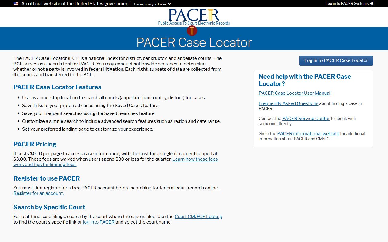 St. Mary's County Clerk records and PACER Case Locator