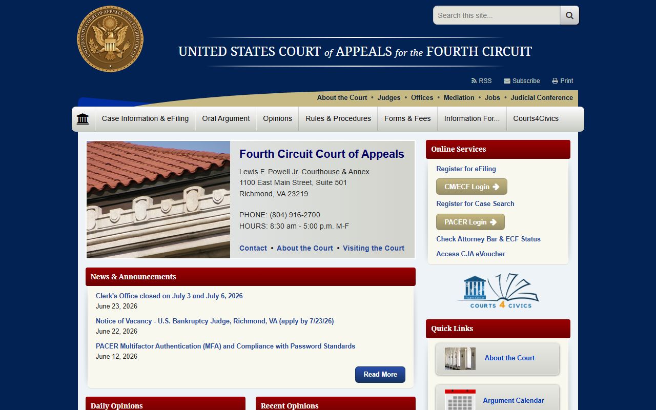 St. Mary's County Clerk records and Fourth Circuit federal appellate access