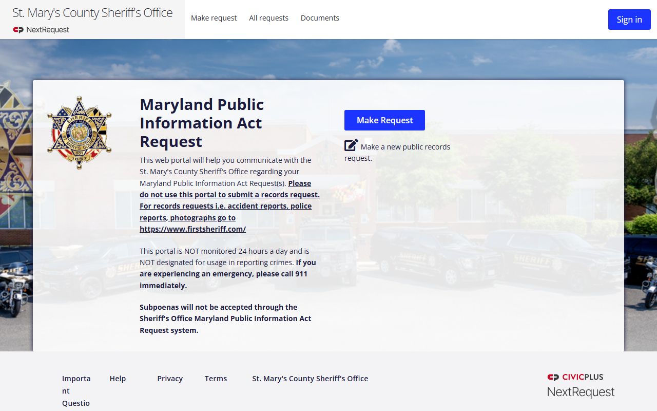 St. Mary's Sheriff's NextRequest public records portal
