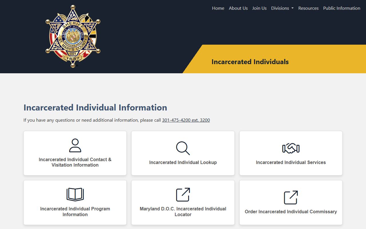 St. Mary's County incarcerated-individual information source