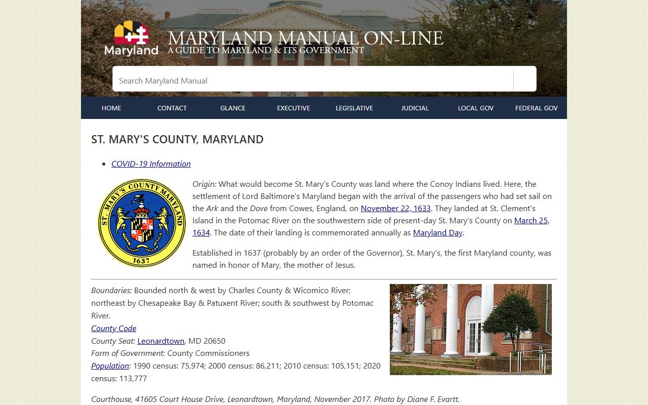 St. Mary's County court records Maryland Manual county profile
