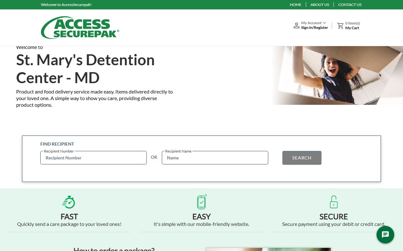 Access Securepak St. Mary's care package page