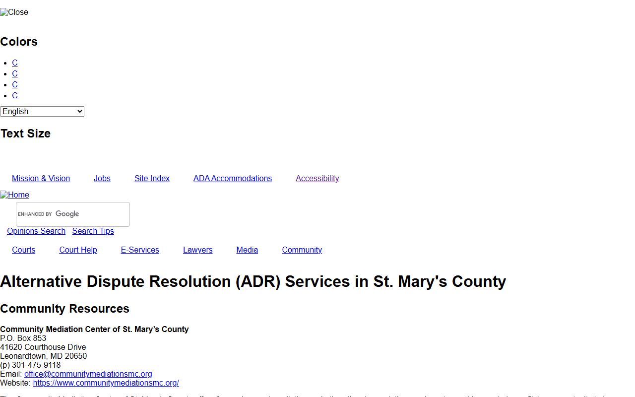 St. Mary's County marriage and divorce records ADR and mediation resource