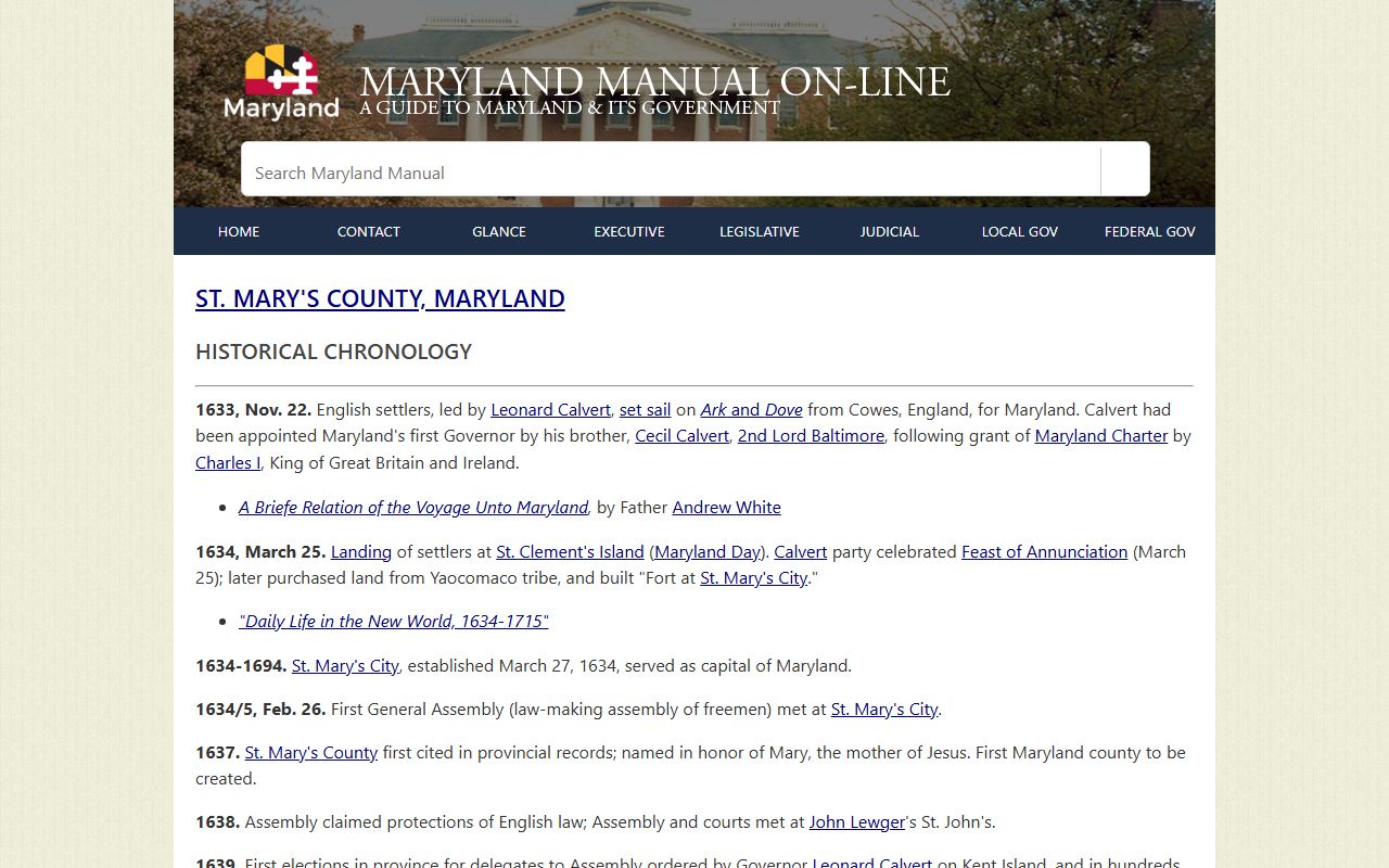 St. Mary's County probate records Maryland State Archives county chronology